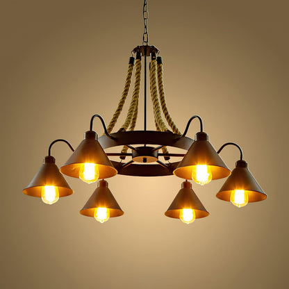Hemp Rope Industrial Horn Chandelier Position 17