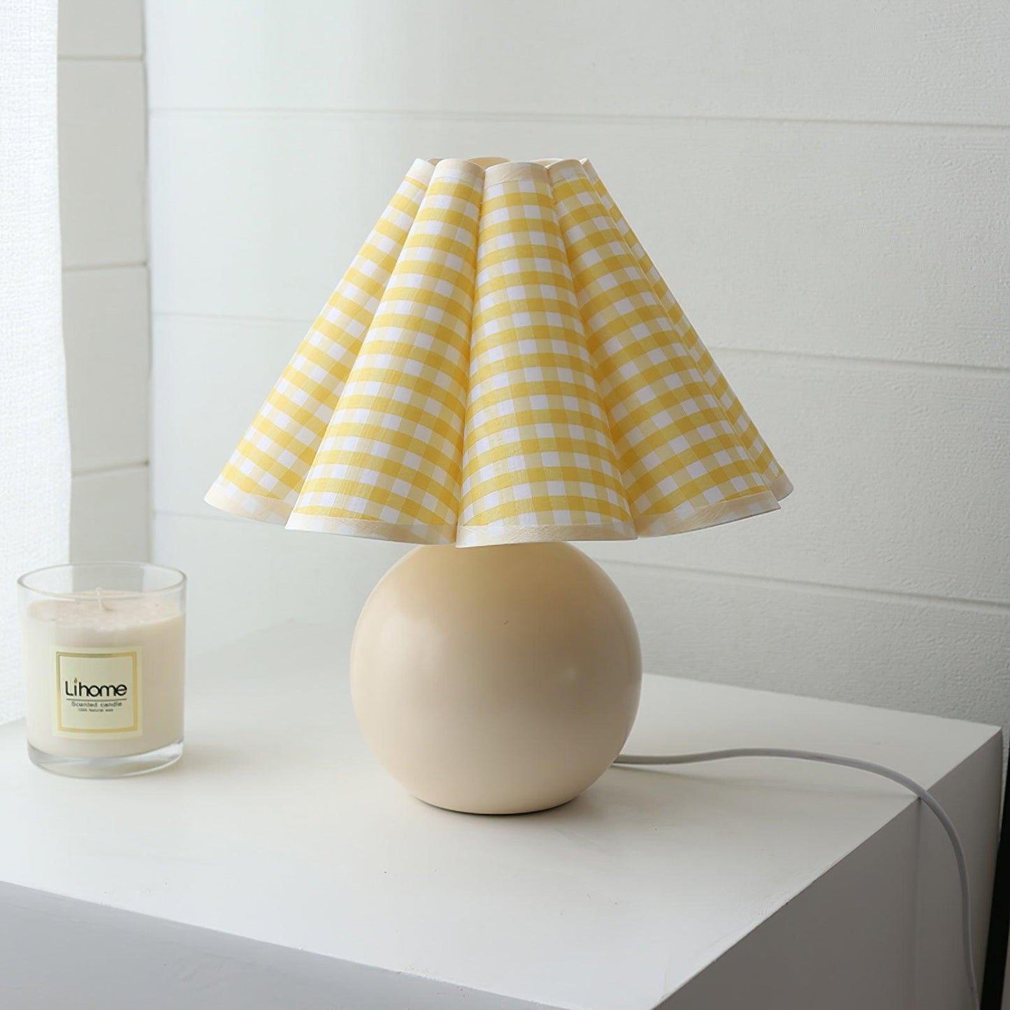 Knife Pleat Table Lamp, Soft Ambient Light — side view