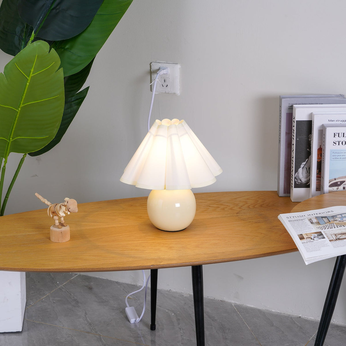 Knife Pleat Table Lamp, Soft Ambient Light — alternate angle