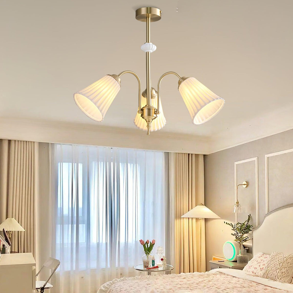 Ceramic Trumpet Chandelier, Medieval-Inspired Design — front view