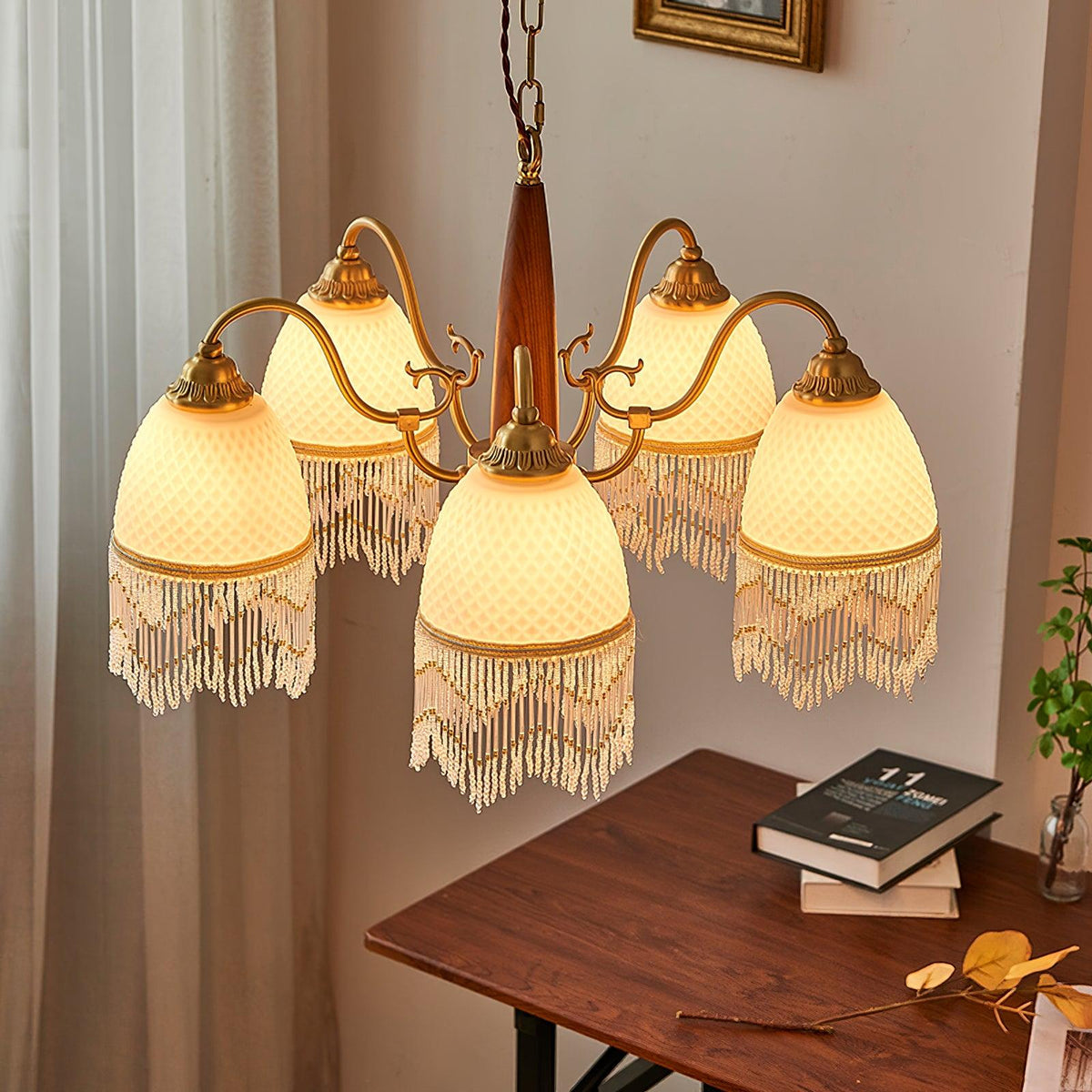 Mesh Tassel Glass Chandelier with Adjustable Height — lifestyle view