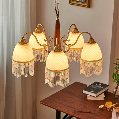 Mesh Tassel Glass Chandelier with Adjustable Height — lifestyle view