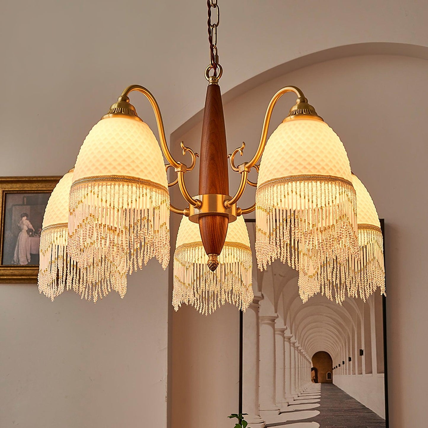Mesh Tassel Glass Chandelier with Adjustable Height