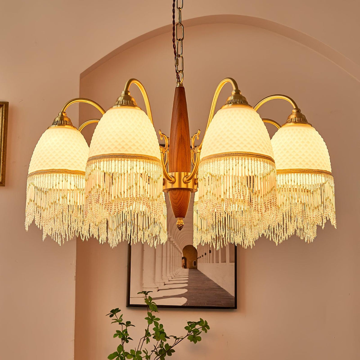 Mesh Tassel Glass Chandelier with Adjustable Height