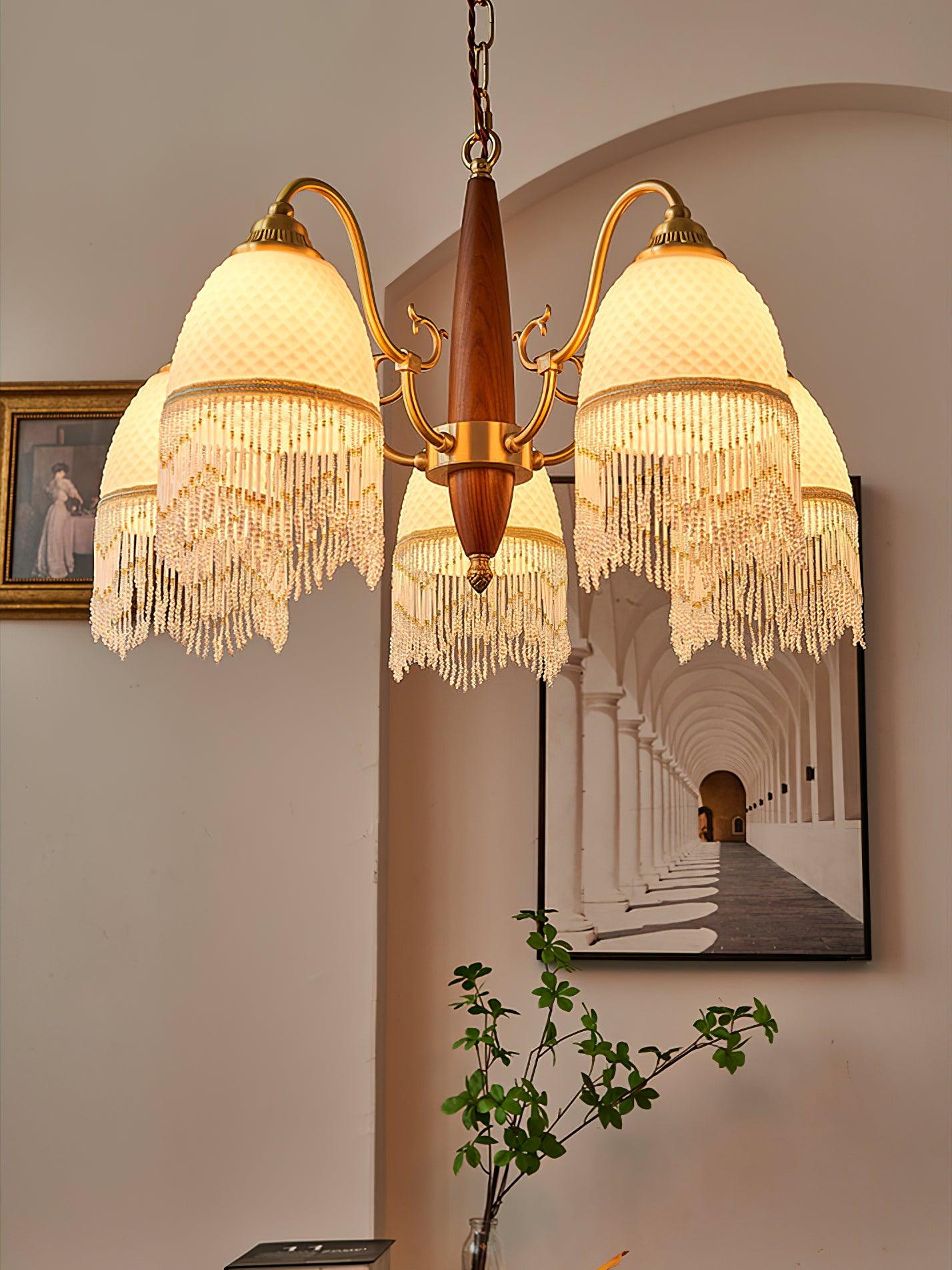 Mesh Tassel Glass Chandelier with Adjustable Height
