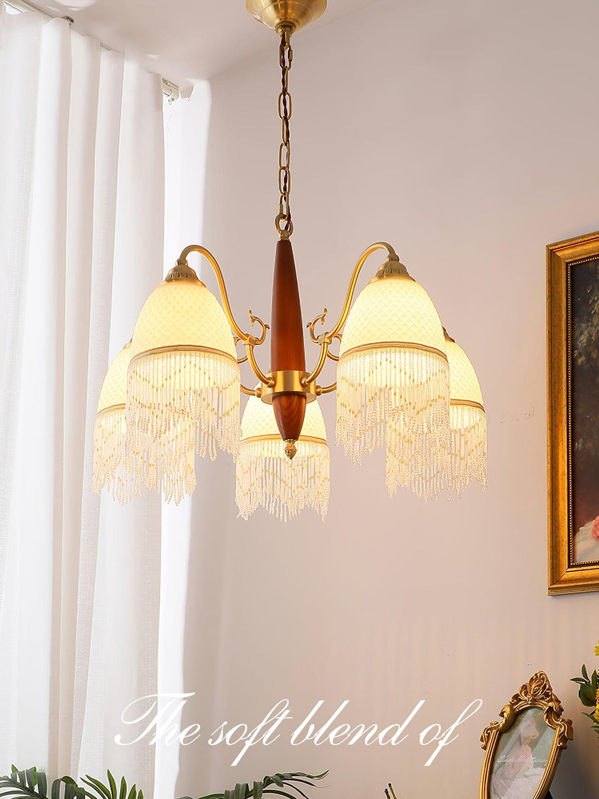 Mesh Tassel Glass Chandelier with Adjustable Height