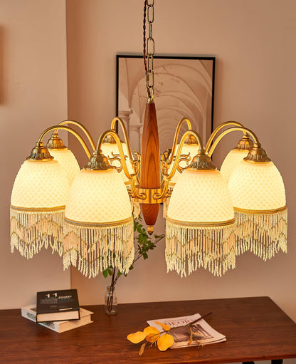 Mesh Tassel Glass Chandelier with Adjustable Height