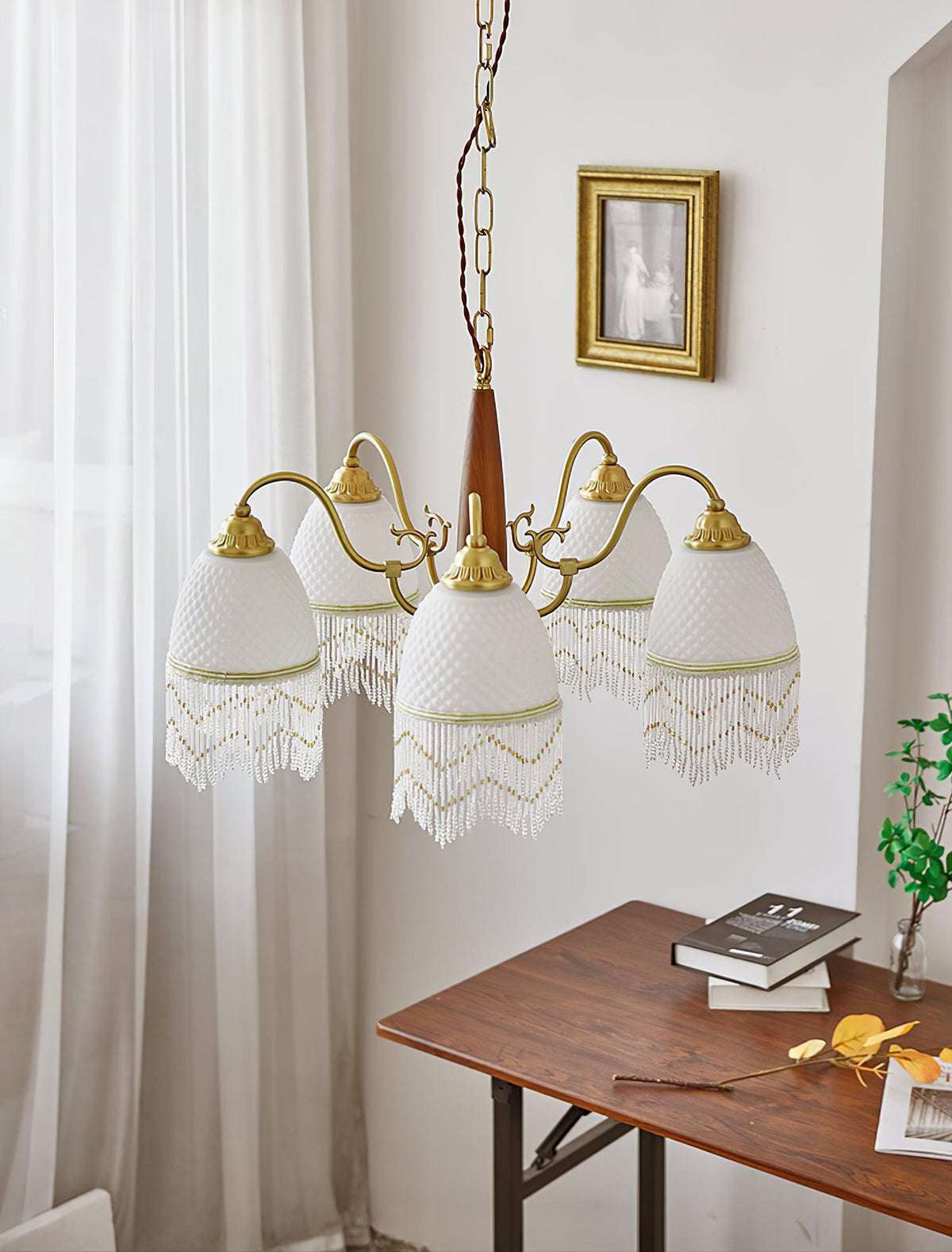 Mesh Tassel Glass Chandelier with Adjustable Height