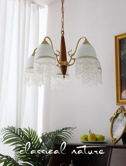 Mesh Tassel Glass Chandelier with Adjustable Height