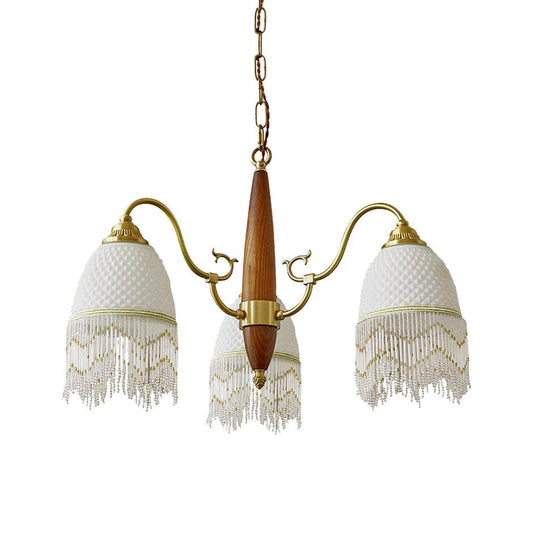 Mesh Tassel Glass Chandelier with Adjustable Height — front view