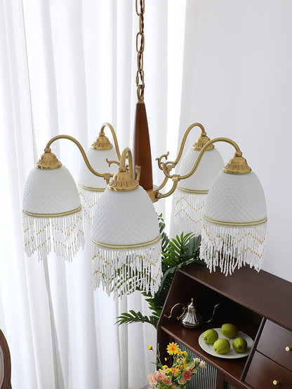 Mesh Tassel Glass Chandelier with Adjustable Height