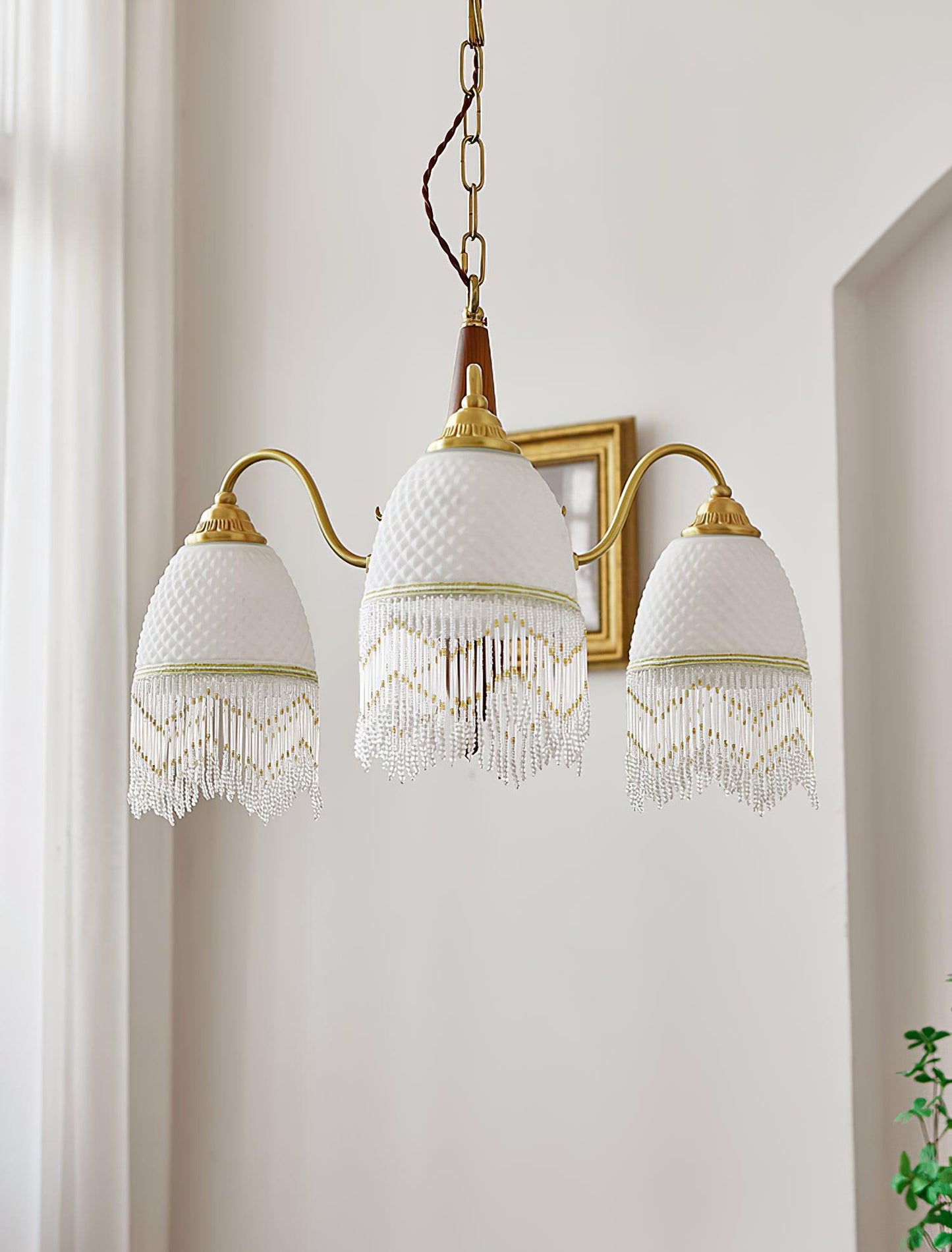 Mesh Tassel Glass Chandelier with Adjustable Height