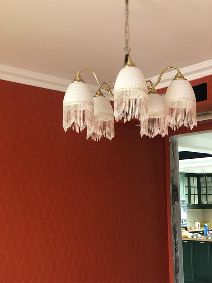 Mesh Tassel Glass Chandelier with Adjustable Height