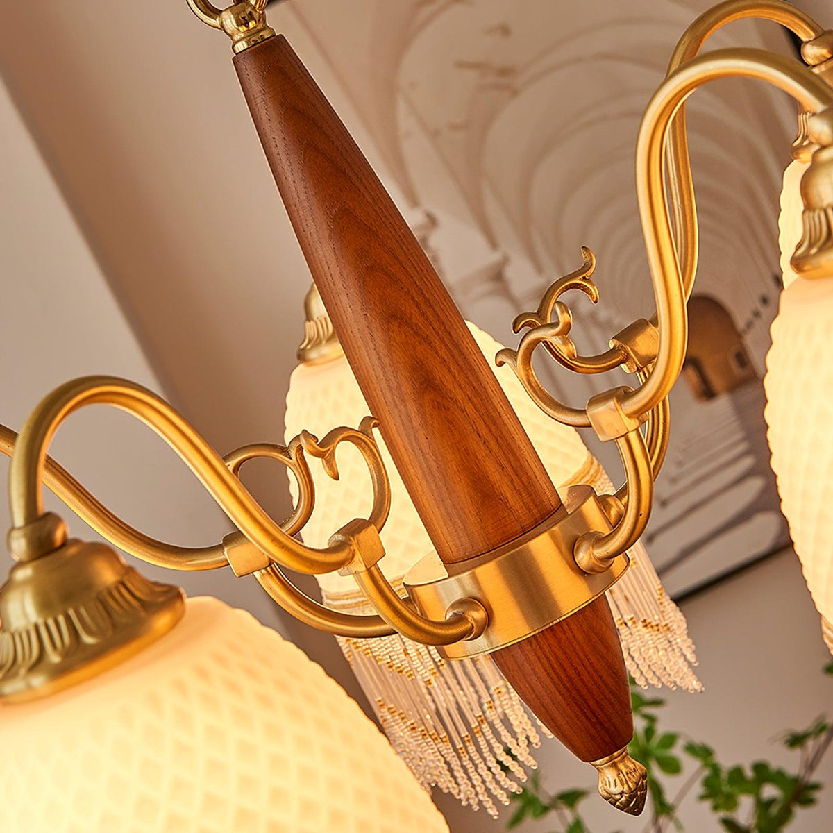 Mesh Tassel Glass Chandelier with Adjustable Height