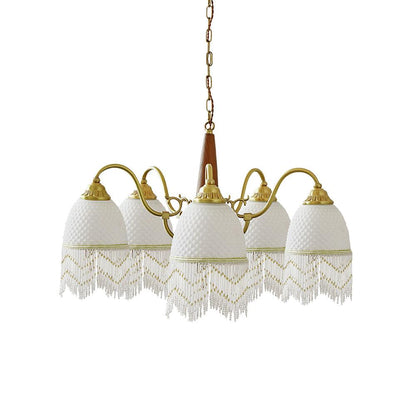 Mesh Tassel Glass Chandelier with Adjustable Height — side view