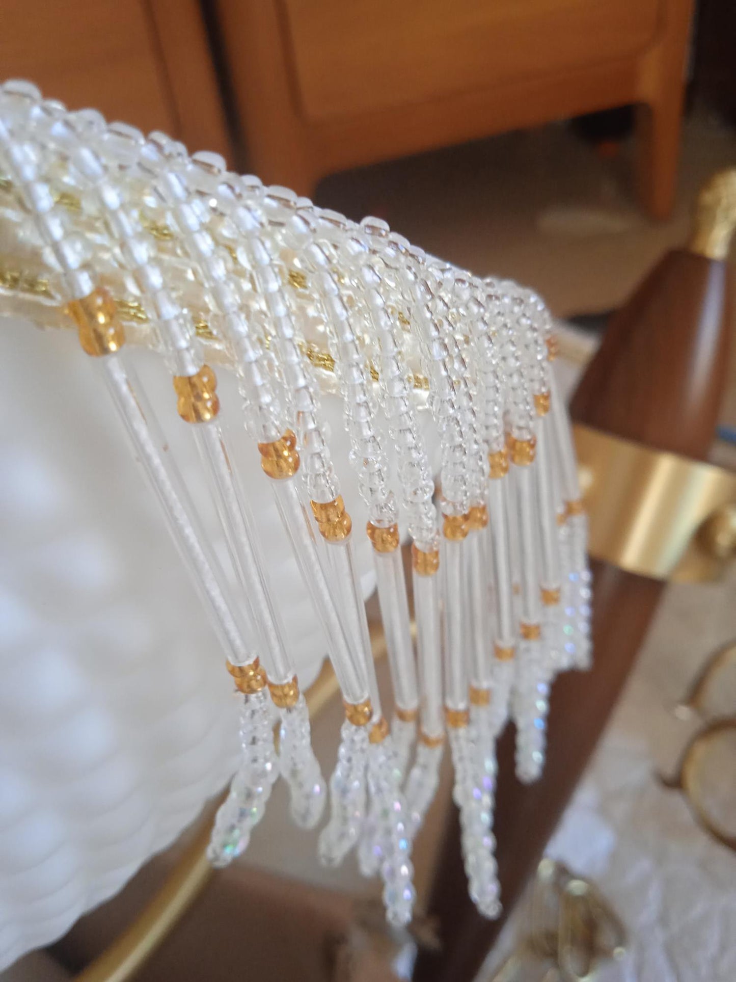 Mesh Tassel Glass Chandelier with Adjustable Height