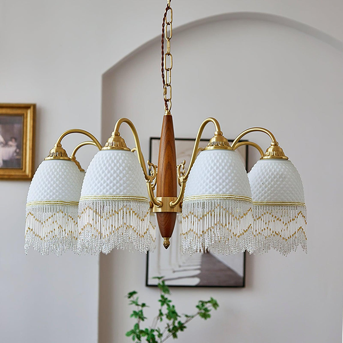 Mesh Tassel Glass Chandelier with Adjustable Height