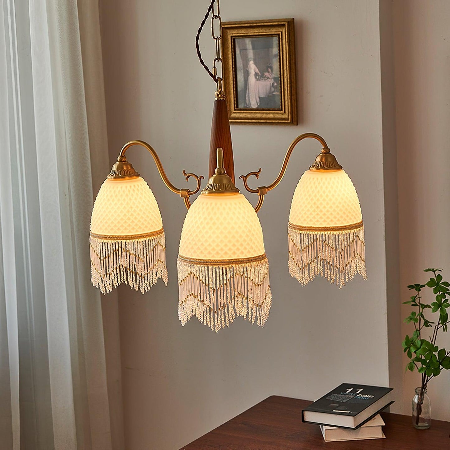 Mesh Tassel Glass Chandelier with Adjustable Height