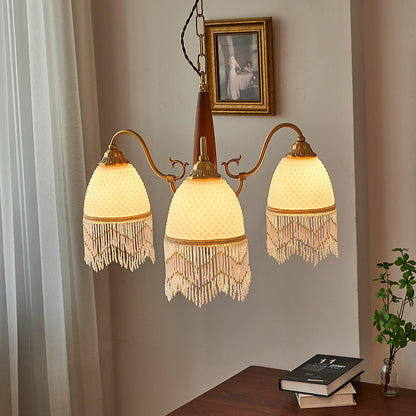 Mesh Tassel Glass Chandelier with Adjustable Height