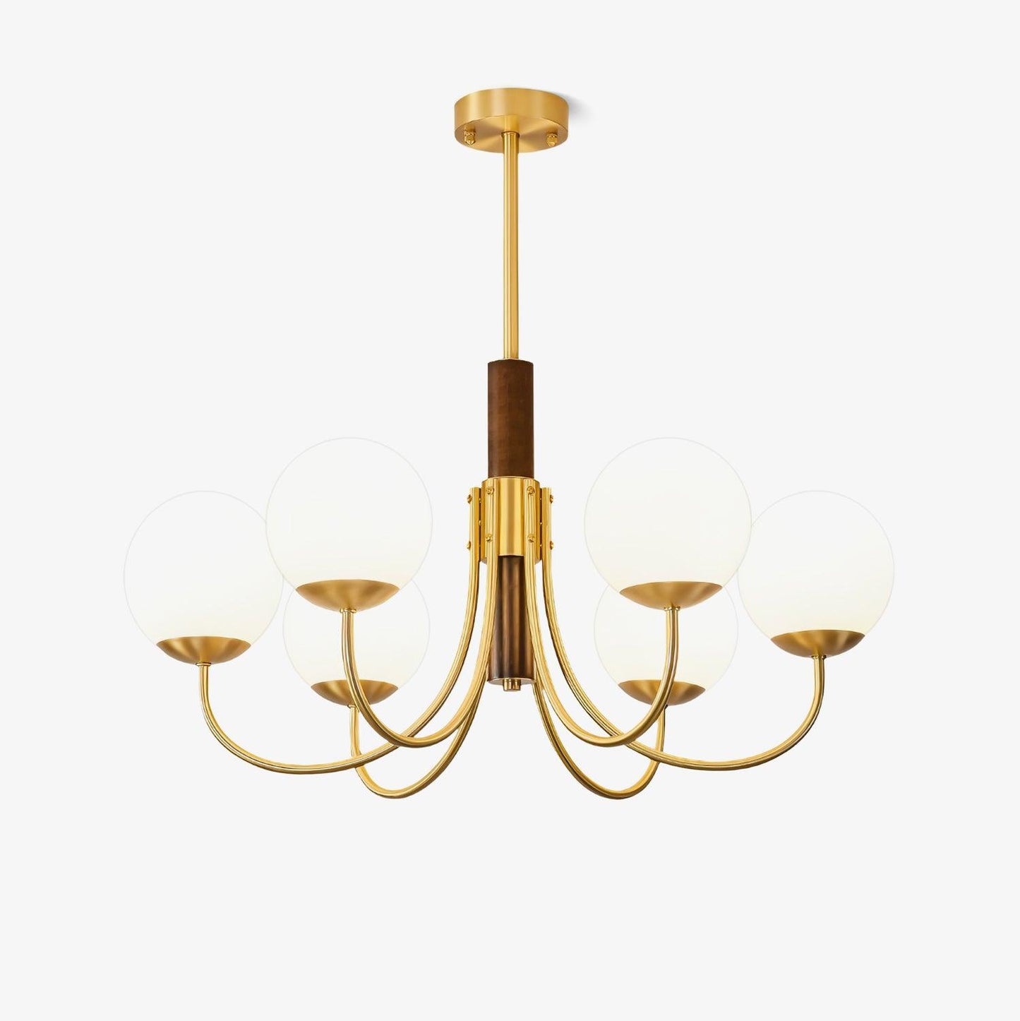 Midas Touch Walnut Sphere Chandelier with Adjustable Height — alternate angle