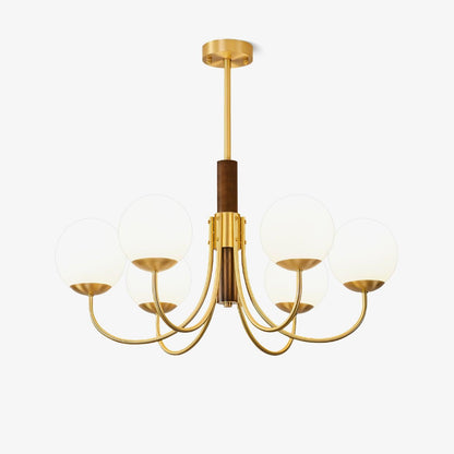Midas Touch Walnut Sphere Chandelier with Adjustable Height — alternate angle