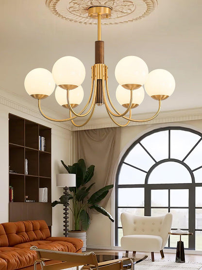 Midas Touch Walnut Sphere Chandelier with Adjustable Height