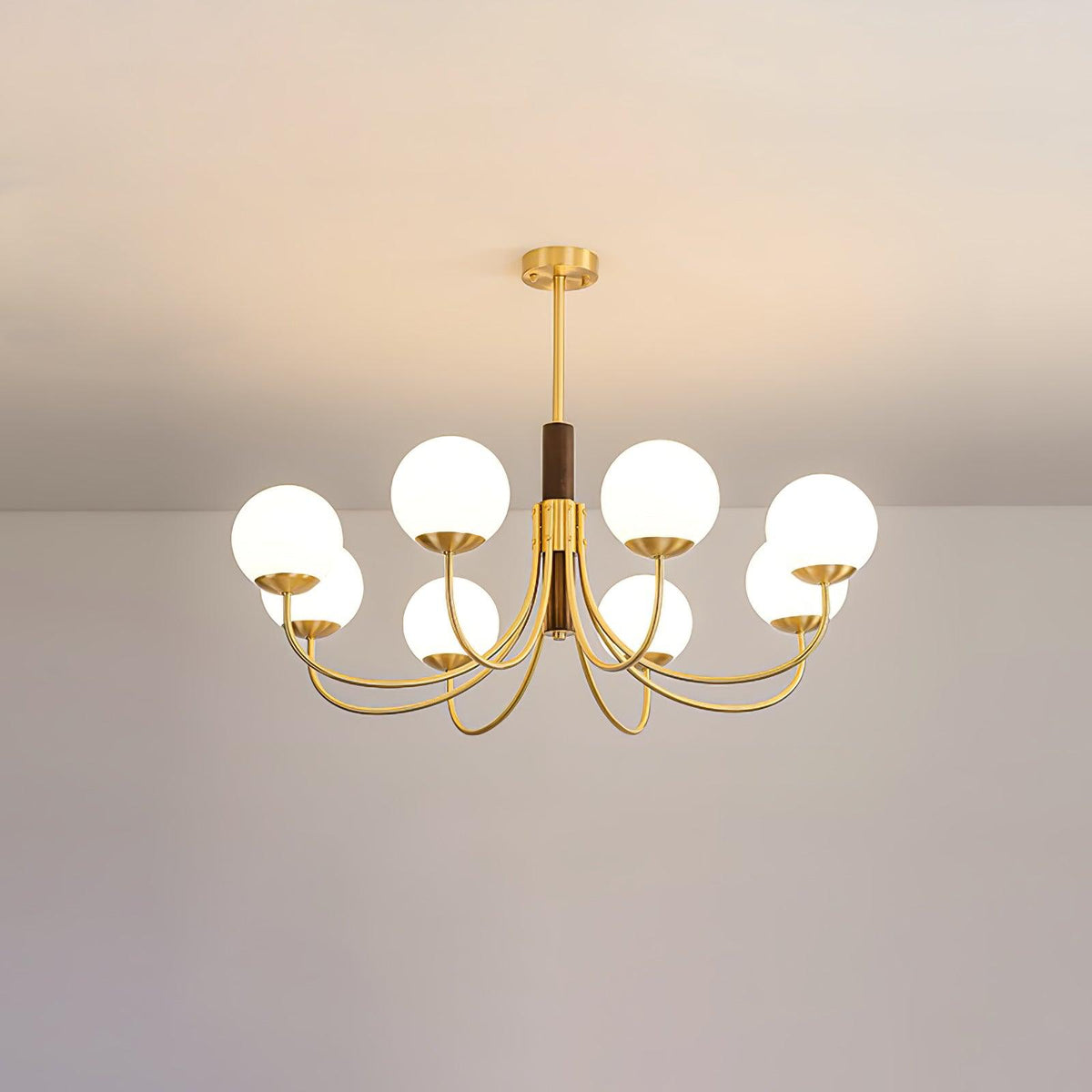 Midas Touch Walnut Sphere Chandelier with Adjustable Height