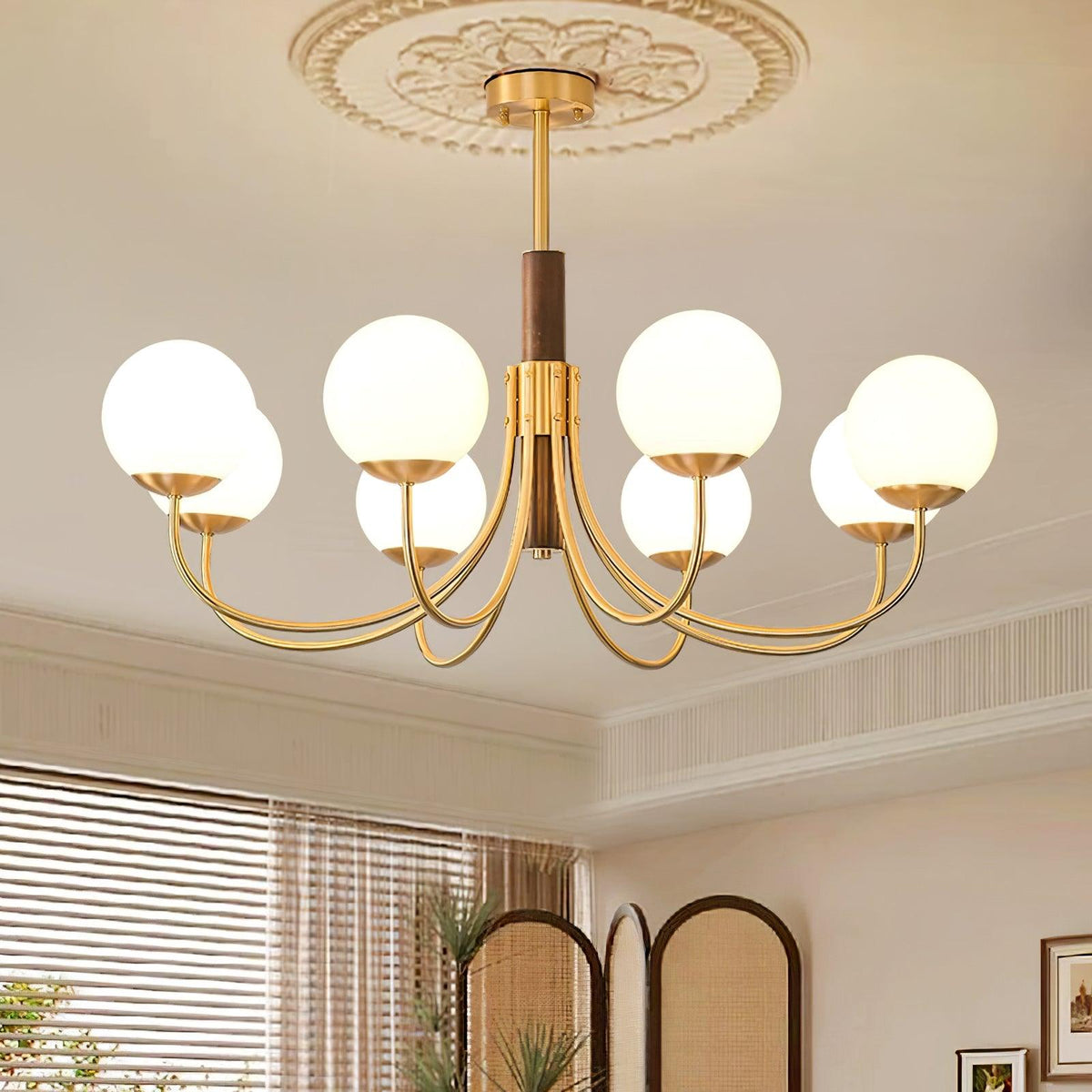 Midas Touch Walnut Sphere Chandelier with Adjustable Height