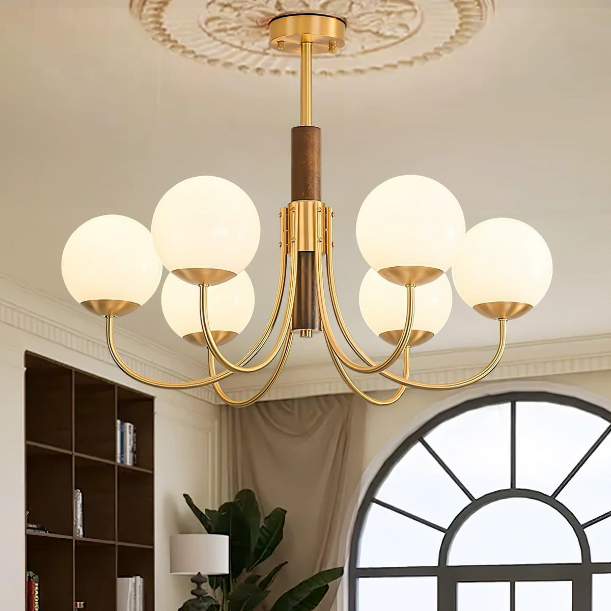 Midas Touch Walnut Sphere Chandelier with Adjustable Height