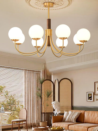 Midas Touch Walnut Sphere Chandelier with Adjustable Height
