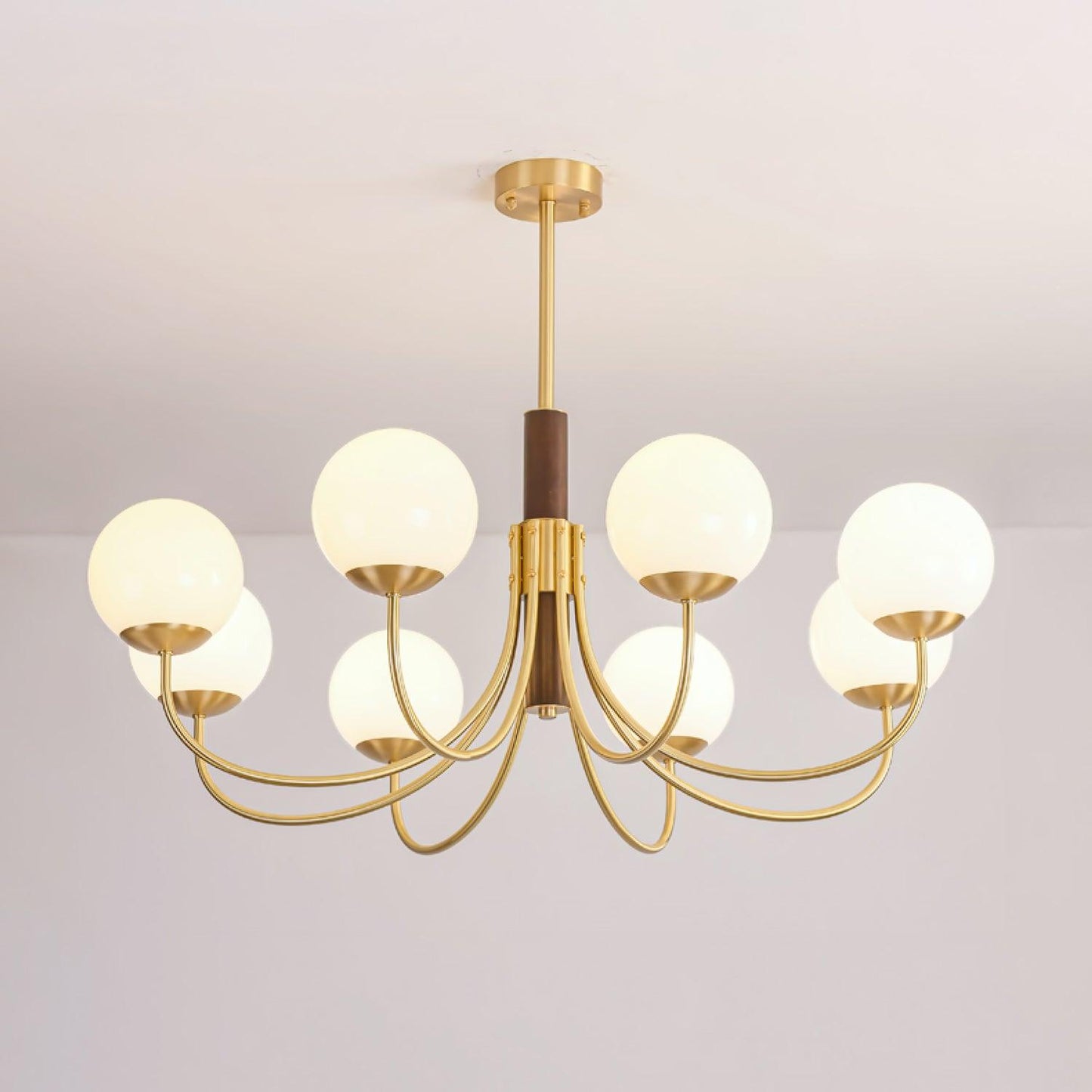 Midas Touch Walnut Sphere Chandelier with Adjustable Height — detail view