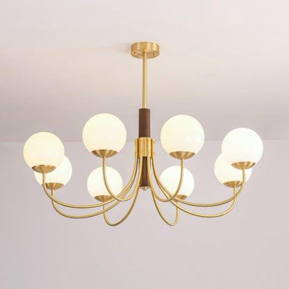 Midas Touch Walnut Sphere Chandelier with Adjustable Height — detail view