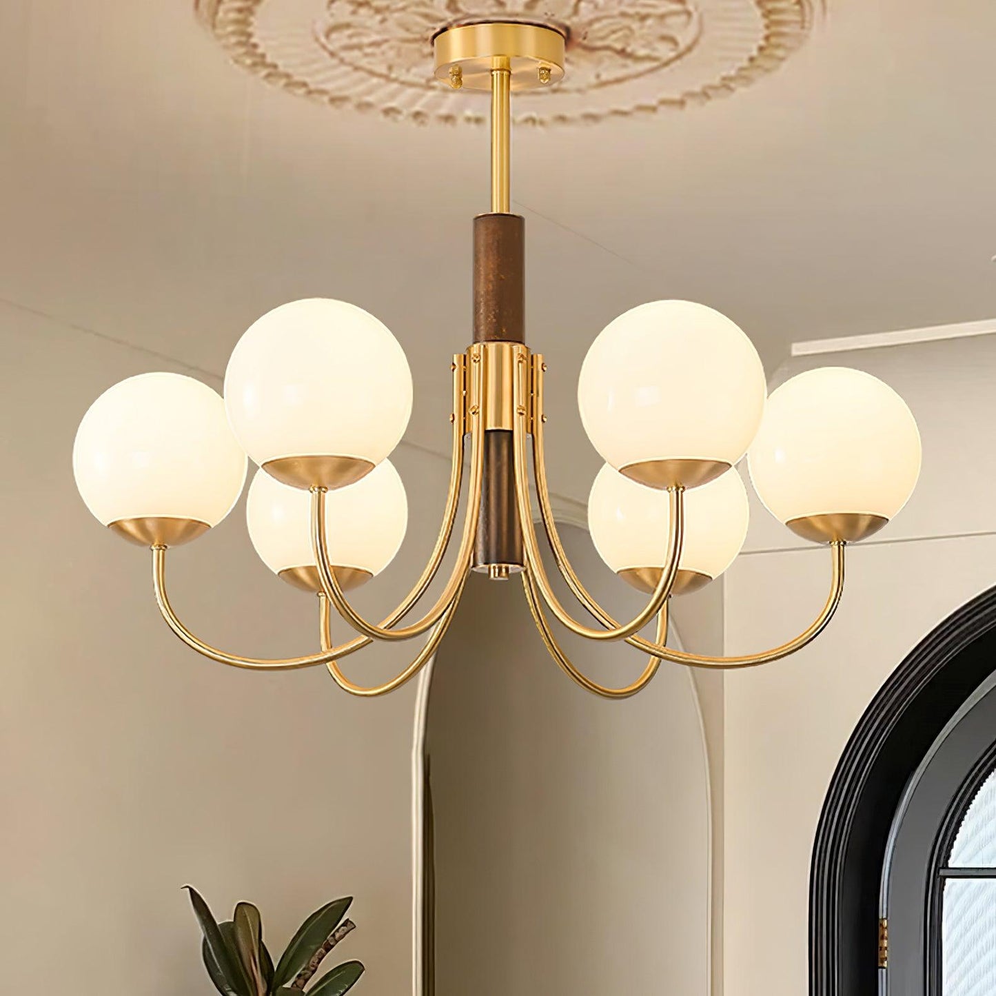 Midas Touch Walnut Sphere Chandelier with Adjustable Height