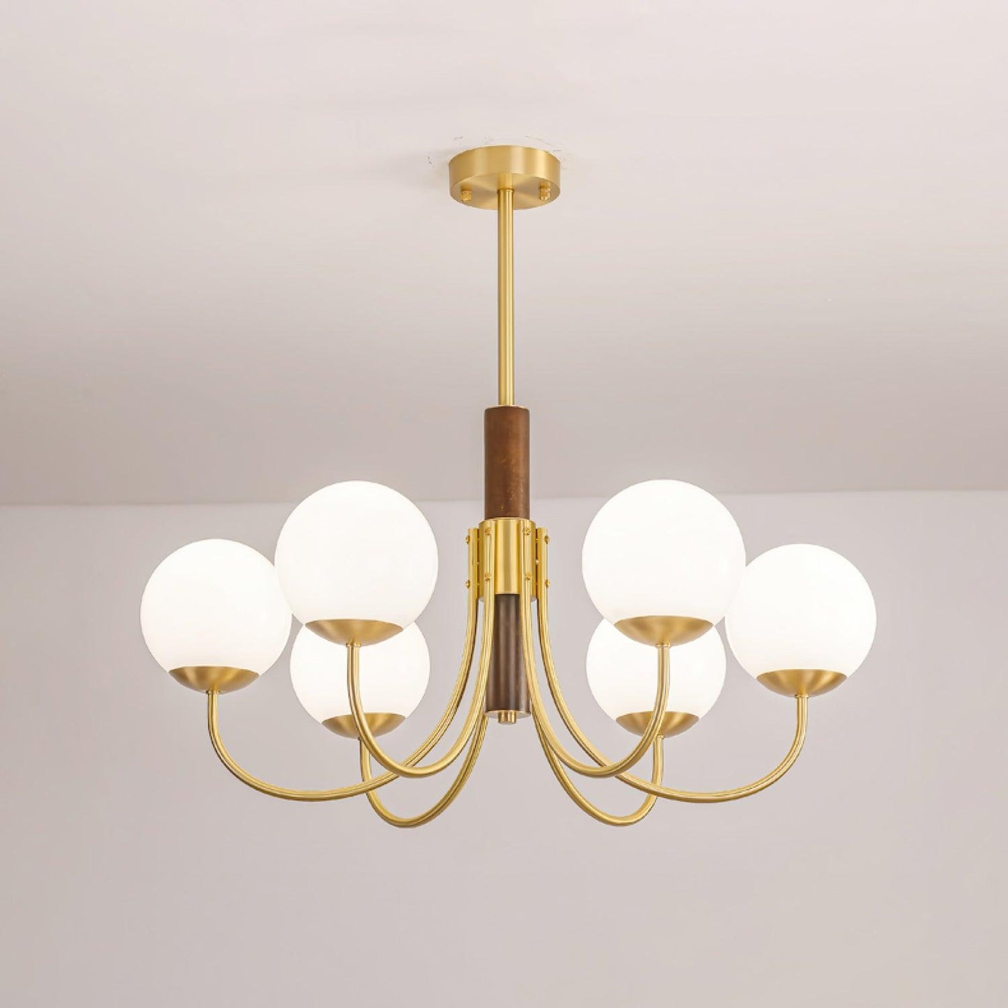 Midas Touch Walnut Sphere Chandelier with Adjustable Height
