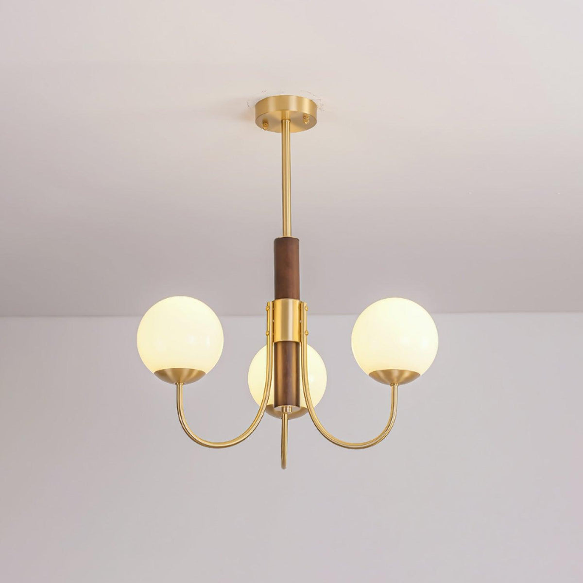 Midas Touch Walnut Sphere Chandelier with Adjustable Height — front view