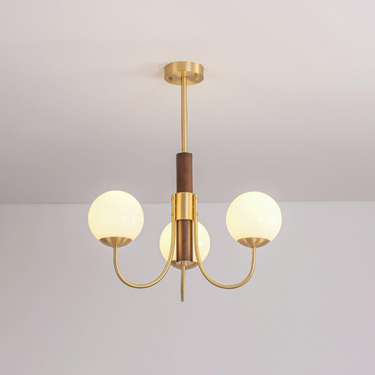 Midas Touch Walnut Sphere Chandelier with Adjustable Height — front view