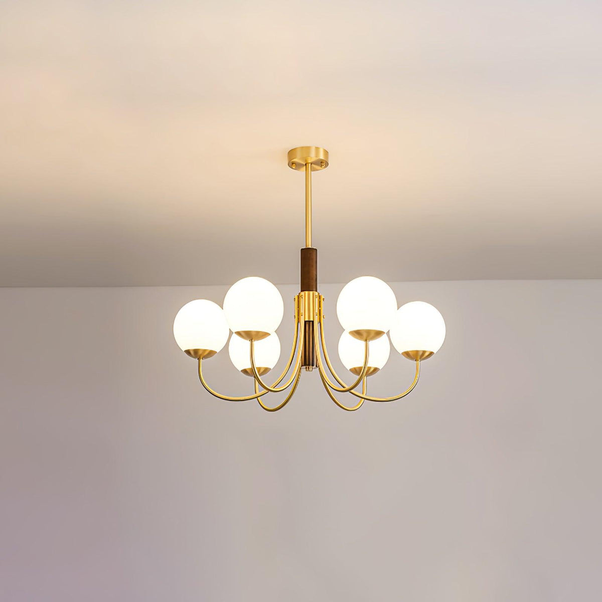 Midas Touch Walnut Sphere Chandelier with Adjustable Height