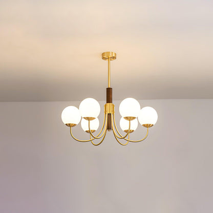Midas Touch Walnut Sphere Chandelier with Adjustable Height