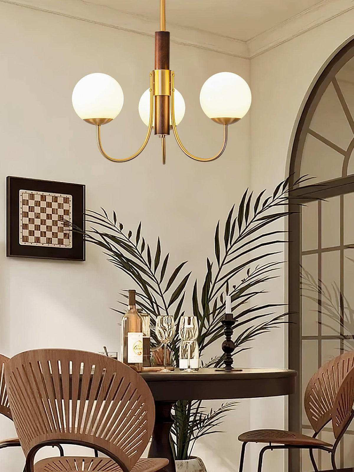 Midas Touch Walnut Sphere Chandelier with Adjustable Height
