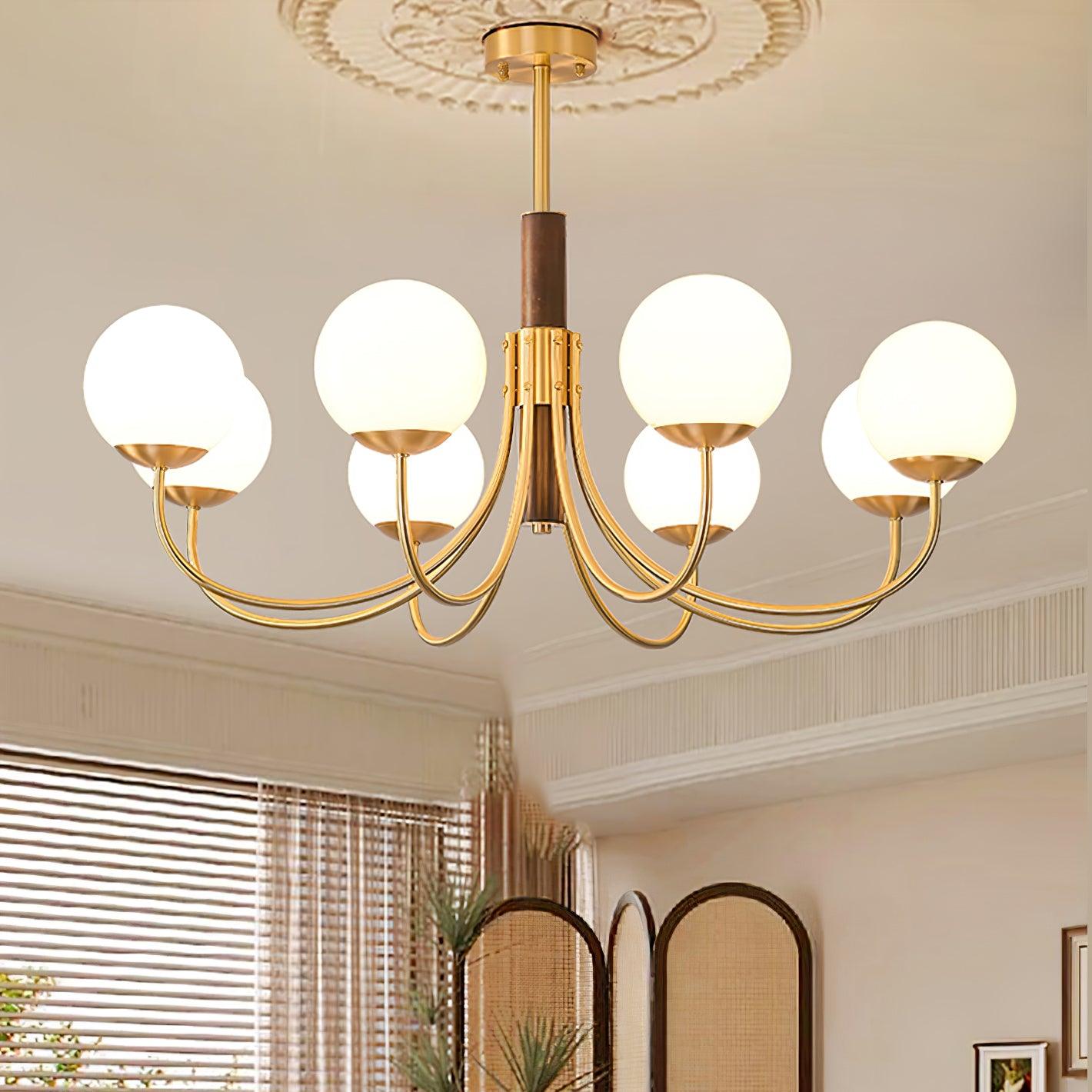 Midas Touch Walnut Sphere Chandelier with Adjustable Height