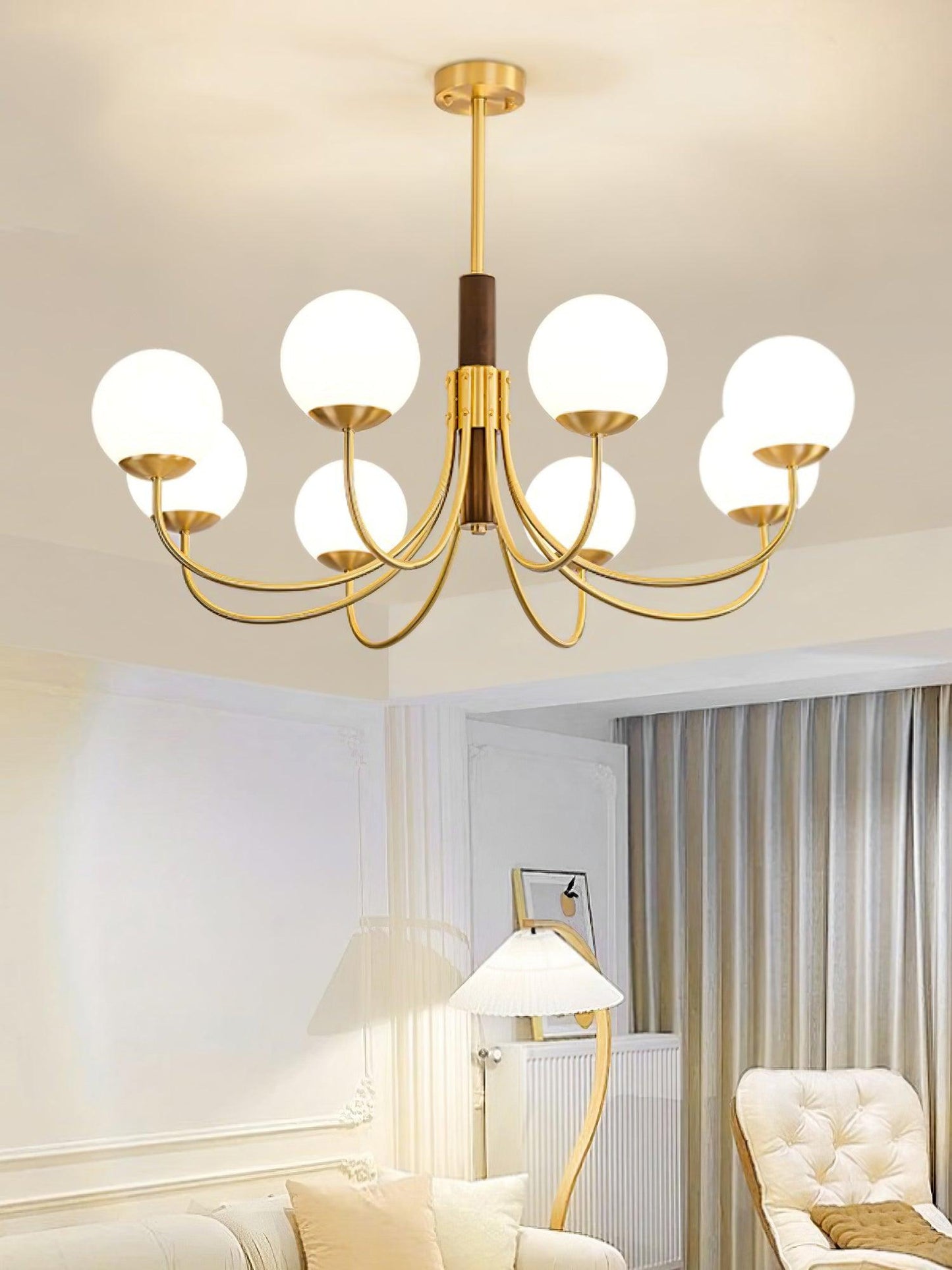 Midas Touch Walnut Sphere Chandelier with Adjustable Height