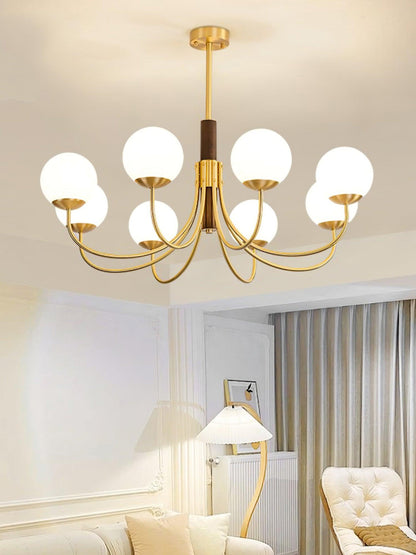 Midas Touch Walnut Sphere Chandelier with Adjustable Height