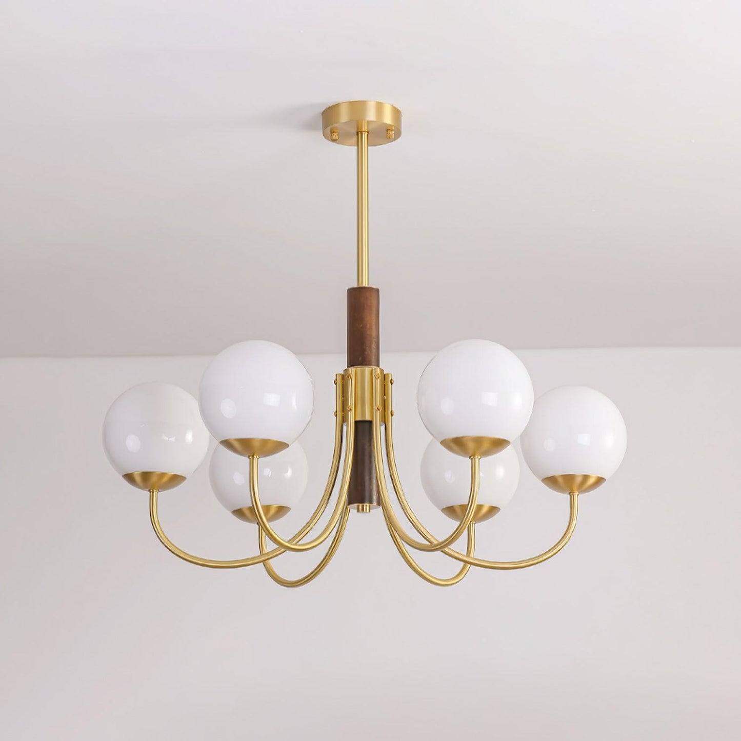 Midas Touch Walnut Sphere Chandelier with Adjustable Height