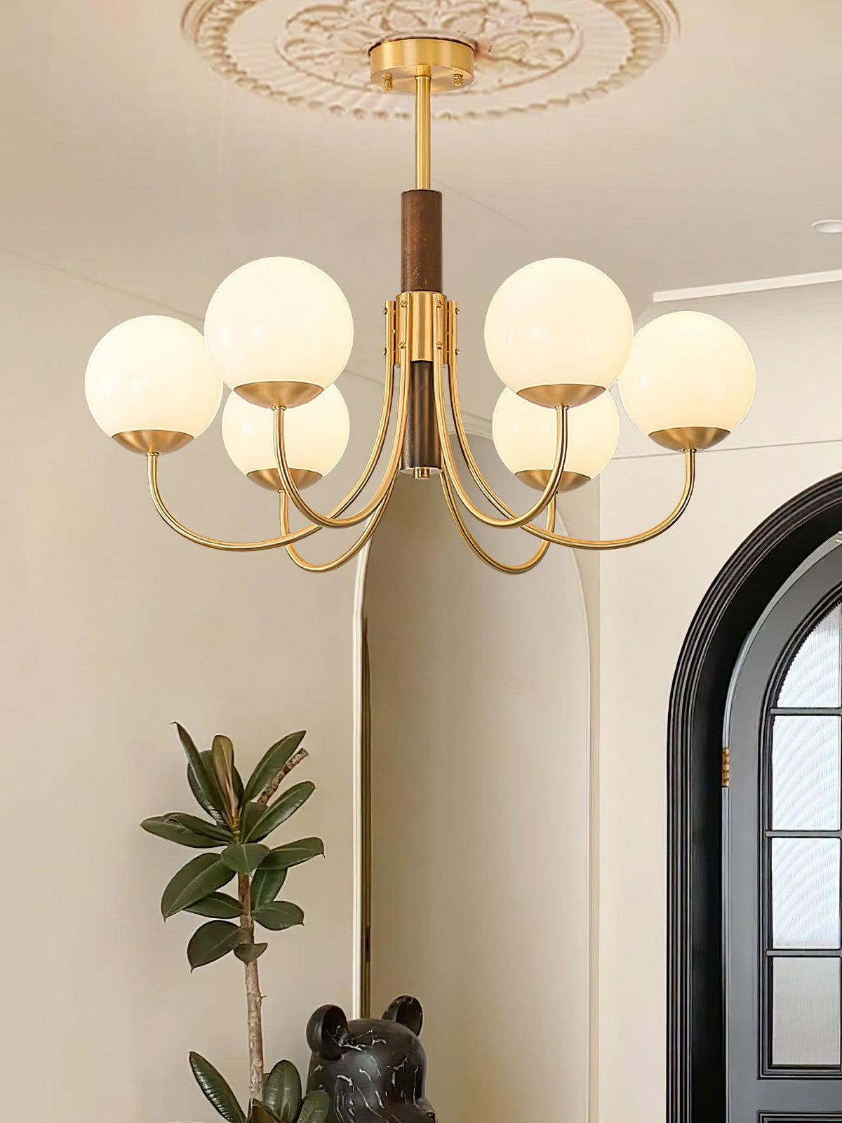 Midas Touch Walnut Sphere Chandelier with Adjustable Height