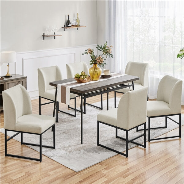 Armless Upholstered Dining Chairs, Set of 6, with Winged Backrest — front view