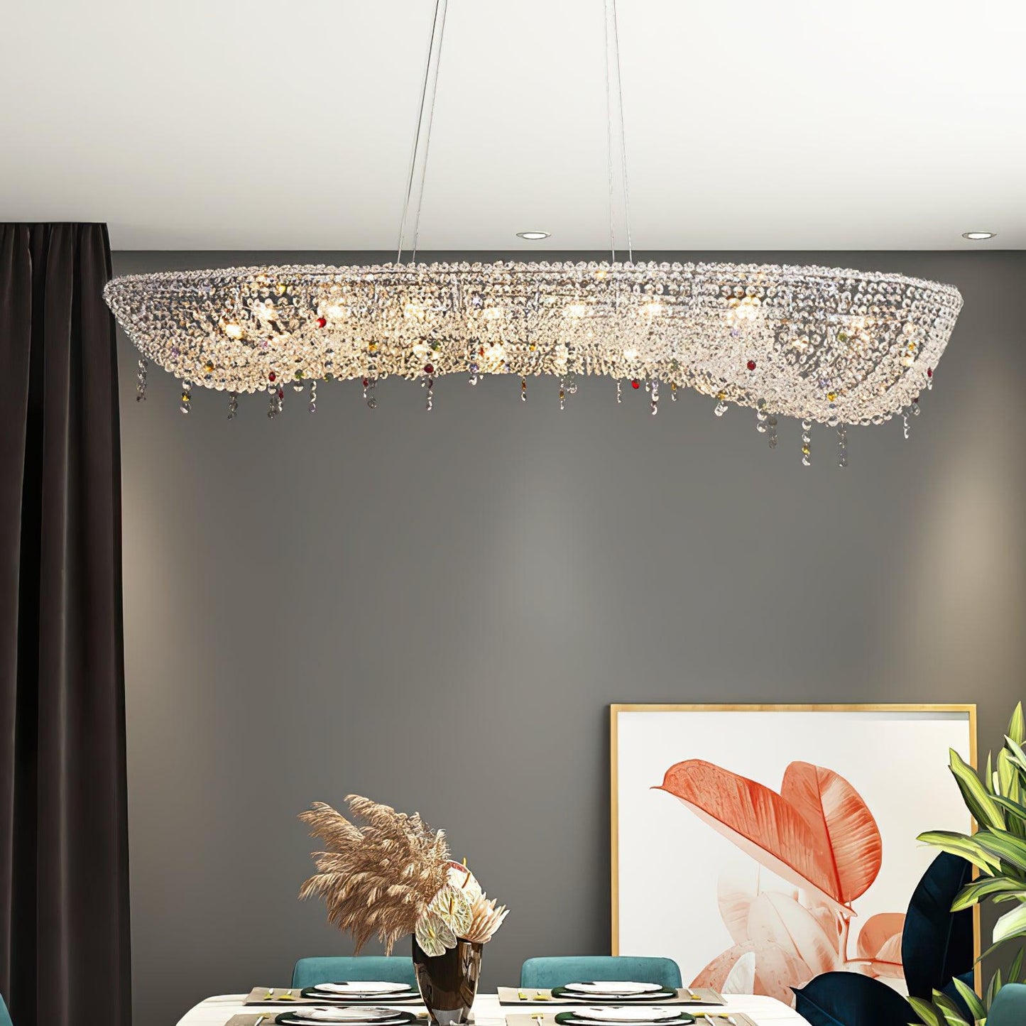 Round Crystal Chandelier, Dimmable LED