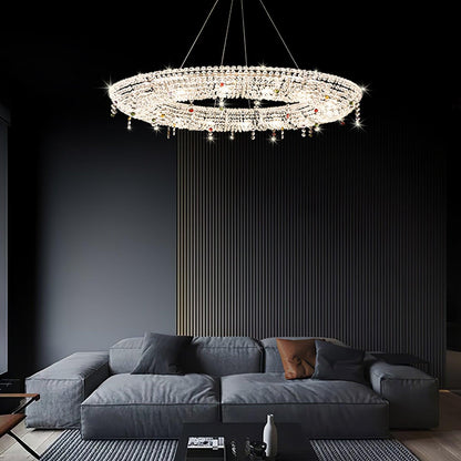 Round Crystal Chandelier, Dimmable LED