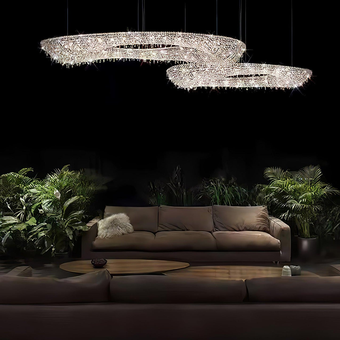 Round Crystal Chandelier, Dimmable LED