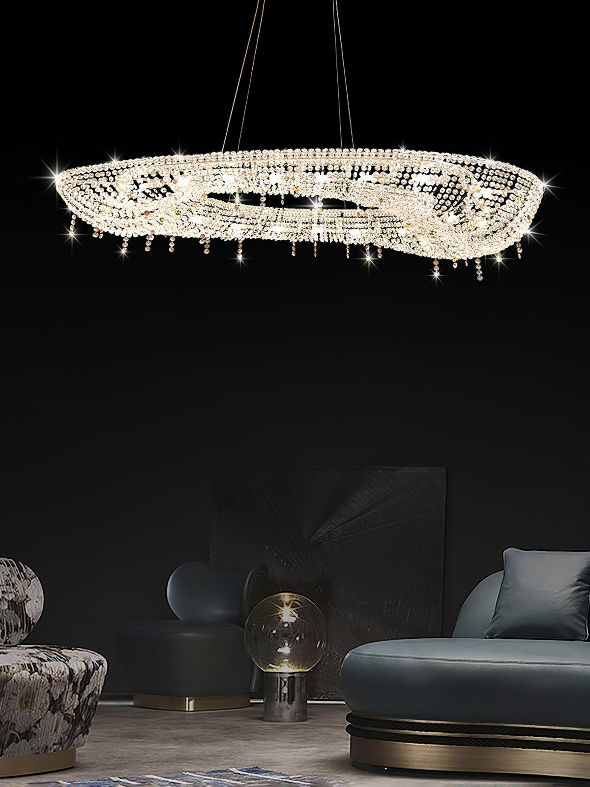 Round Crystal Chandelier, Dimmable LED
