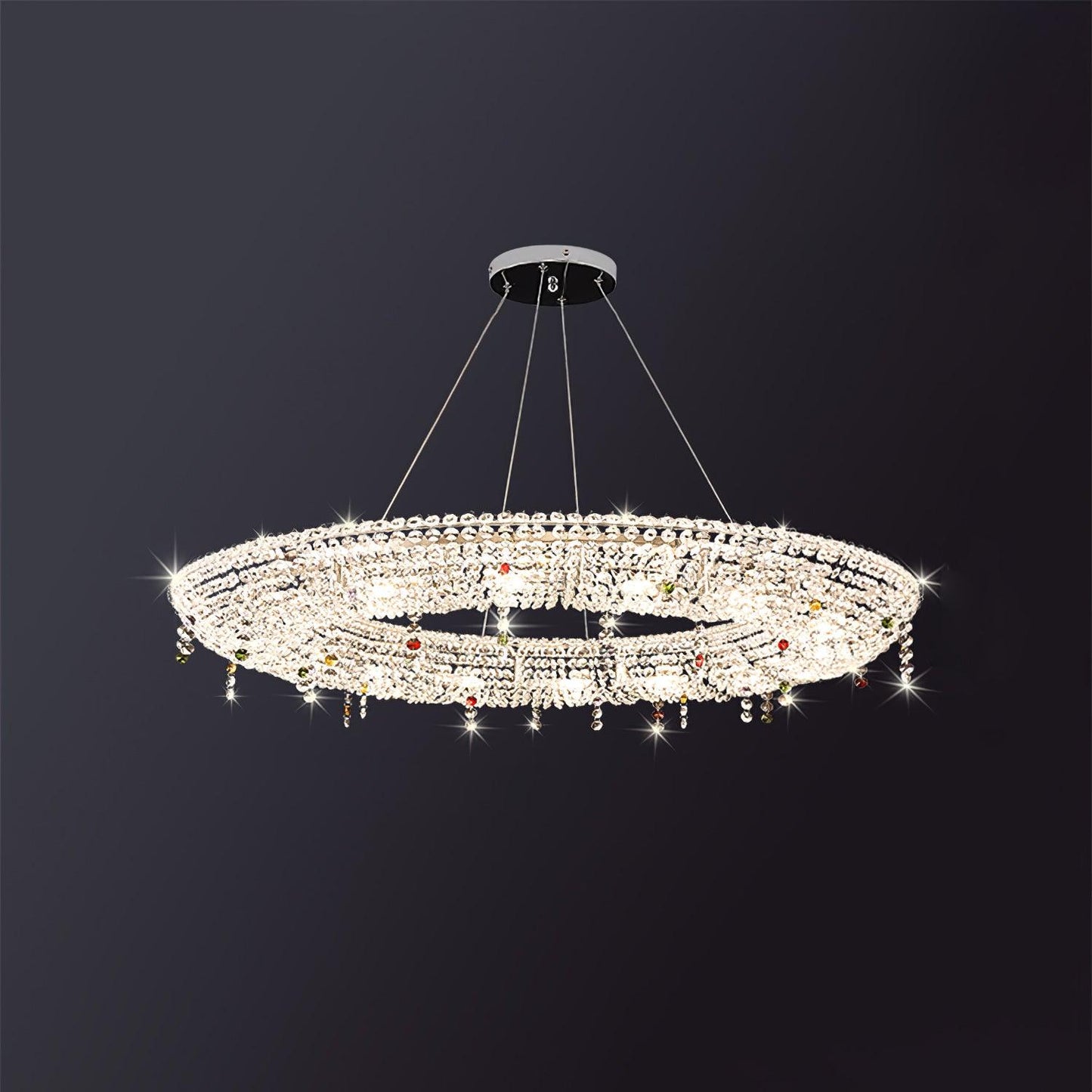Round Crystal Chandelier, Dimmable LED